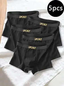 Men's Trendy Breathable Comfort Boyshorts, Plain Boxer Briefs (5 Pack), Casual Outdoor Sports Training Underwear Soft Breathable Briefs