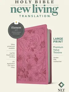 NLT Large Print Crisp Premium Value Thinline Bible - Leatherlike Garden Pink Cover, Digital Filament-Enabled Edition with Commentaries and Devotionals