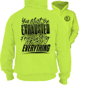 Exhausted - High Visibility Hoodie Work Gear - Cotton Poly Premium Blend - Funny, Sarcastic Designs For Blue Collar Workers Fabric Menswear Sweatshirt
