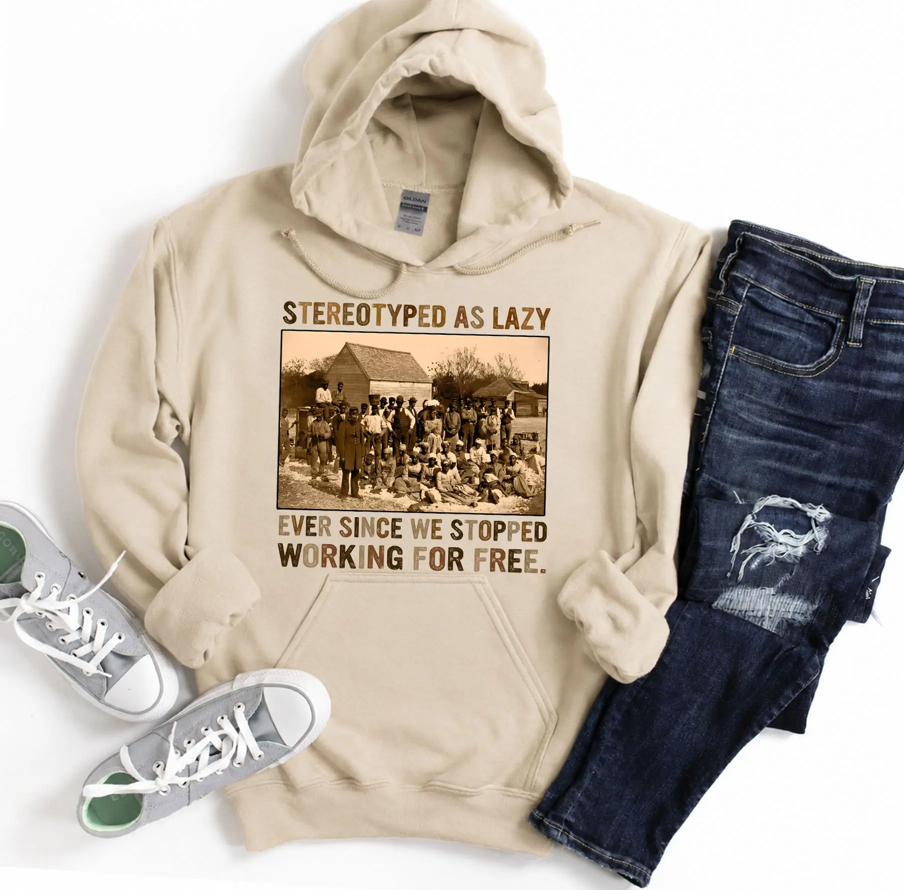 Stereotyped as Lazy Black History Month Hoodie, Black History African American Sweater, African Black Pride Shirt Grey Printed Womenswear Sweatshirt