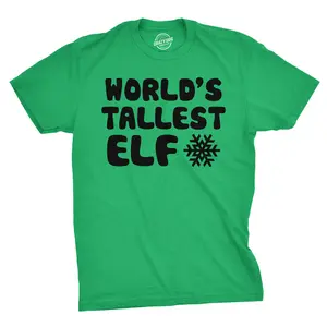 World's Tallest Elf T Shirt Funny Sarcastic Christmas Tee for Holiday Party Mens Funny T Shirts Cool Vintage Fashion T-Shirt Gift Classic Menswear Christmas Apparel for Men Funny Sarcastic Short Sleeve Novelty Green
