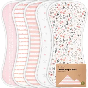 Organic Burp Cloths Baby Boy & Girl - 5-Pack Super Absorbent Cotton Burping Cloths for Babies, Soft & Plush Newborn Spit Up Rags, Infant Towels for Milk Spit Up, Unisex, Large 21" x 10" ()