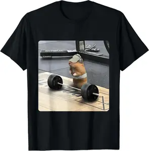 [100% Cotton]Hamster Deadlift Training Funny Cute Rat Weightlifting Meme T-Shirt