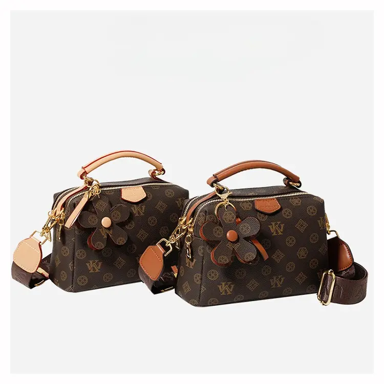 Light luxury retro printed Boston pillow square bag; multifunctional everyday shoulder/crossbody bag with adjustable strap for commuting; structured commuter everyday bag; small handheld bag with multi-layer zippered pockets; a high-quality gift for women