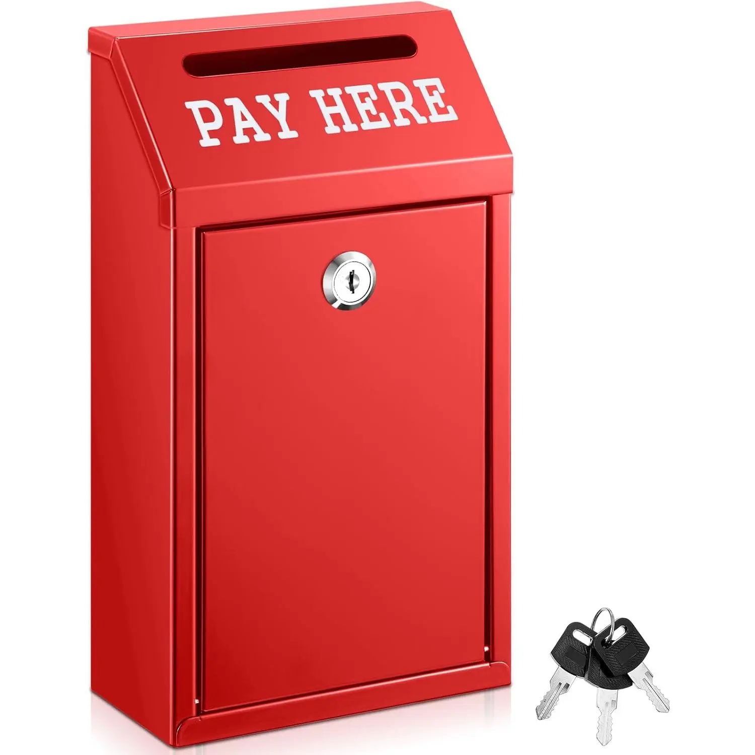 Safe  Box  Collection Metal Donation Box with Lock Wall Mount Pre Drilled Mailbox Delivery Ballot for Home Office Outdoor Self Serve Stand(Red,10.2 x 5.7 x 2.8 Inch)