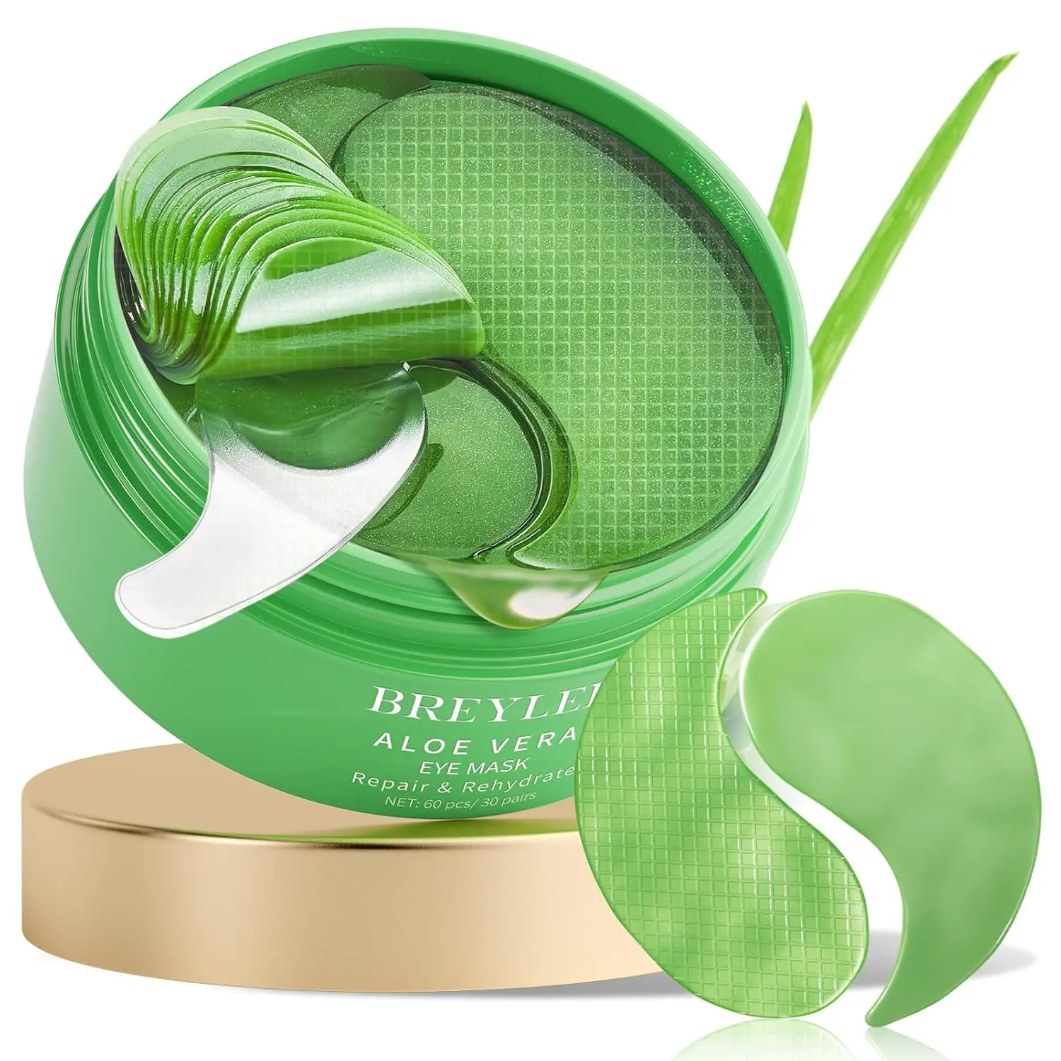BREYLEE Eye Masks Aloe Vera Collagen Crystal Under Eye Mask – 30 Pairs - Under Eye Patches Reduce Puffy Eyes & Dark Circles Skin Care Comfort