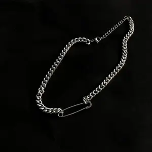 "Women's Gothic BM Lock Clasp Safety Pin Necklace: Metal Hip Hop Chain for Edgy Fashion"