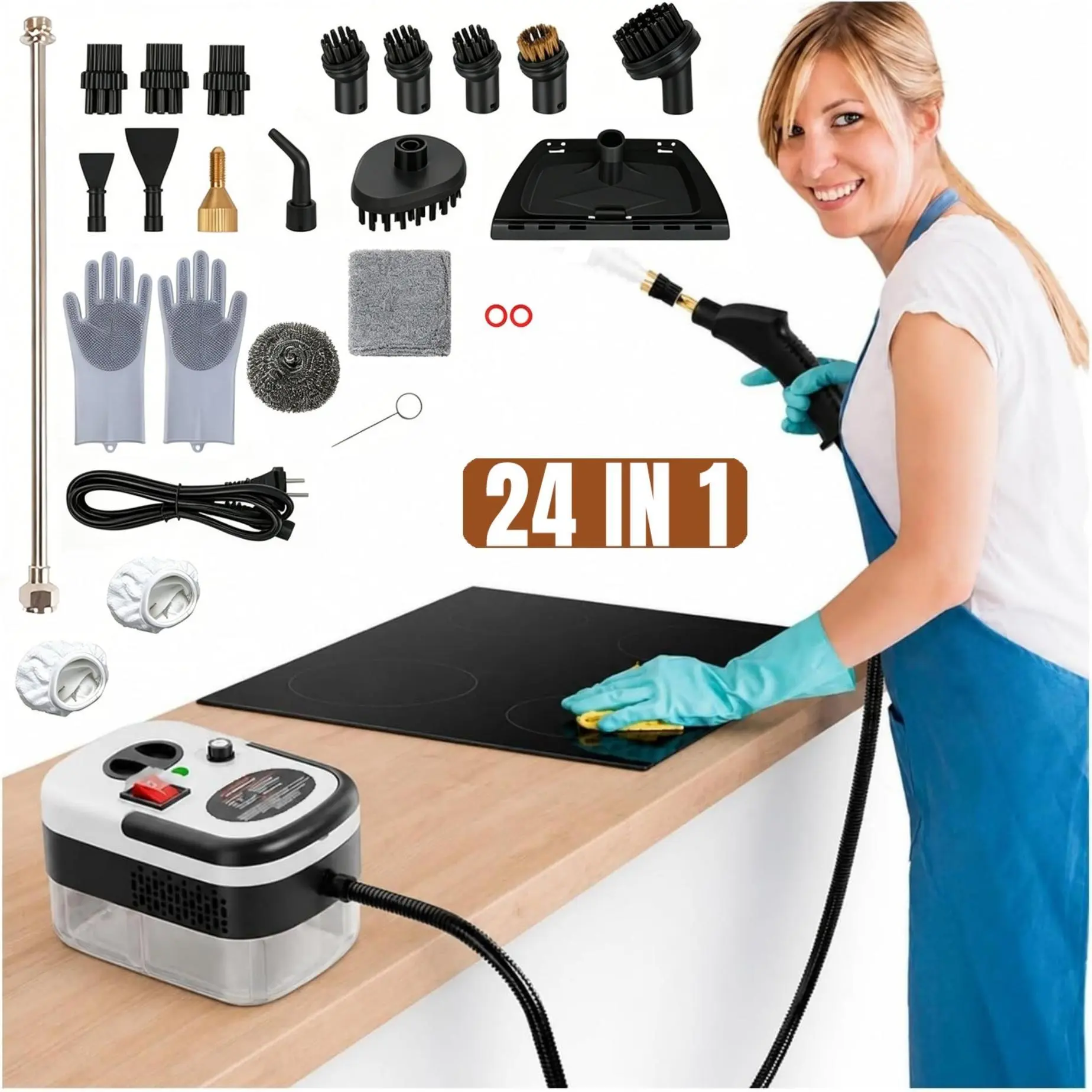 2500W Portable Steam Cleaner, 15s Fast Heat-Up, 6-Level Adjustable, 1200ml Water Tank, 20pcs Accessories, High Pressure Steamer for Window, Mirror, Curtain and Upholstery Cleaning (White)