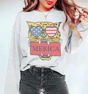 vintage America Sweatshirt Designer Leopard USA sweatshirt Fierce Merica cheetah Pullover USA Sunglasses America Sweatshirt Independence Freedom Pullover Womens Patriotic Sweatshirt Casual Cotton
