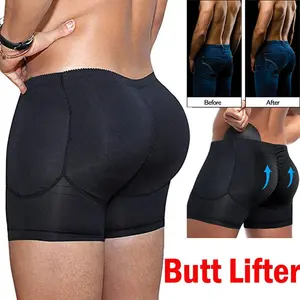 2 Pack Menswear Padded Butt Lifter for men Underwear  Soft Lightweight Boxer Briefs Shapewear Hip Enhanceer Body Shaper with 4 Removable Pads Clothes Smooth Stretch Plain Lingerie Gamis Beige