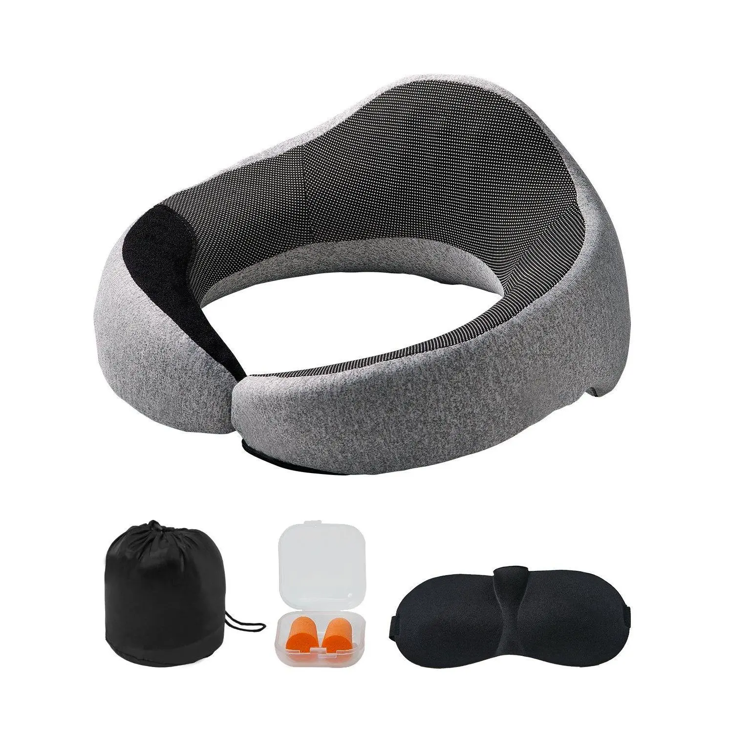 【Summerfinds】Travel Neck Pillow, Double-Layered Memory Foam Cervical Body-Shaped Breathable Bagged Travel Pillow, Portable with Storage Bag, Black-Gray, Travel Neck Pillows, Breathable Travel Pillows
