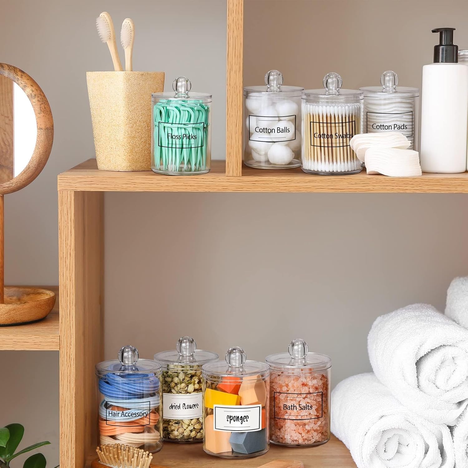 4 Pack Acrylic Qtip Holder Dispenser for Cotton Swabs, Balls, Pads, Floss Picks- Small Clear Acrylic Canister Apothecary Jar Set, Bathroom Essentials Accessories Decor, Vanity Makeup Storage Organizer 4 Pack Acrylic Qtip Holder Dispenser for Cotton Swabs, Balls, Pads, Floss Picks- Small Clear Acrylic Canister Apothecary Jar Set, Bathroom Essentials Accessories Decor, Vanity Makeup Storage Organizer