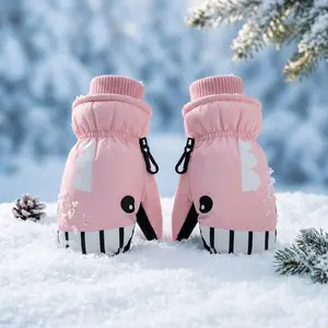 Kids Winter Ski Snow Mittens - Waterproof Snow Gloves Cute Warm Fleece Lined Gloves for Boys Girls Age 4-8 Years Cold Weather Outdoor Activities Snowboarding Sledding Playtime Comfortable Durable Design