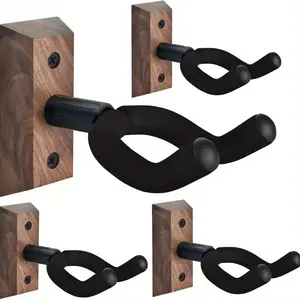 Guitar Wall Mount 2 Pack, Wooden Rotatable Soft Guitar Hook, Hardwood U-Shaped Holder, Fits All Sizes, Easy Installation, Walnut Finish
