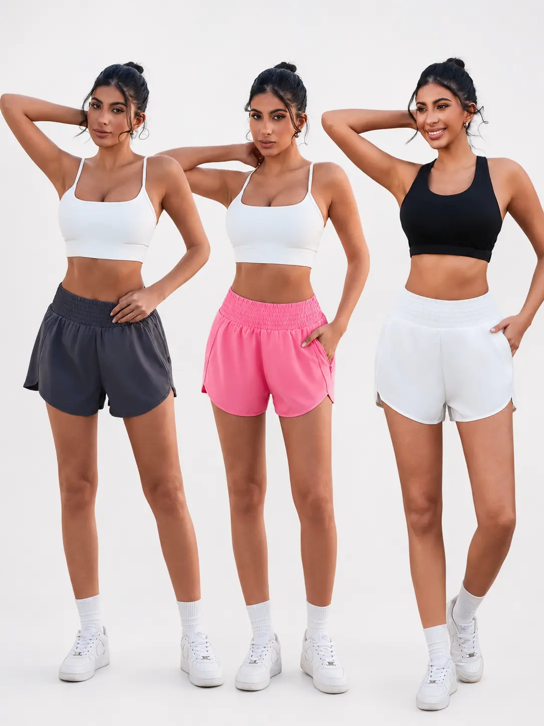 3PCS Women's Athletic Shorts Summer High Waist Running Yoga Workout Shorts Set, Daily Wear, True To Size