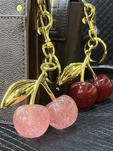 Crystal Cherry Pendant Keychain, Metal Key Ring Accessory, Perfect Gift for Family & Friends, Ideal for Bags & Daily Use, Bag Charms, Fruit Keychain, Keychain Decor, Keychain Accessories