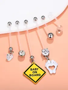 6 Pcs Plastic Belly Rings for Pregnant Women, Flexible Long Bar Dangle CZ Navel Piercing Retainer, Casual All-Season Wear Sport, Thanksgiving Gift
