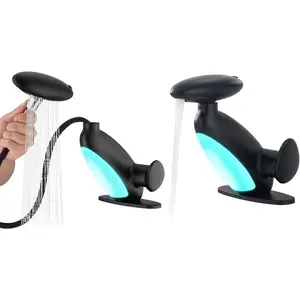 Pull Out LED Bathroom Faucet, Single Handle Waterfall Bathroom Sink Faucet, 3 Color Light Changing Stainless Steel Vanity Faucets, 360 °   Rotating LED Faucets 1 Hole, 1 Pack, Matte Black