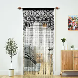Macrame Lace Door String Curtain for Doorways,Boho Curtains Backdrop Panel Hippie Door Frame Hanging Wedding Decor Room Divider Ktchen Wall Closet Window Bedroom Decoration(35*79in,Black,2 Pcs)