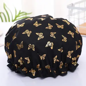 Double Layer Thickened Shower Cap, 1 Count Butterfly Pattern Waterproof Bathing Hair Cap, Bathroom Supplies for Women & Girls, Shower Essentials