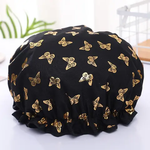 Double Layer Thickened Shower Cap, 1 Count Butterfly Pattern Waterproof Bathing Hair Cap, Bathroom Supplies for Women & Girls, Shower Essentials