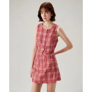 Rihoas Women's High-Waisted Fitted Classic Retro Red Plaid Mini Skirt - Premium Polyester Fabric, Casual Women's Bottoms Clothes, Versatile to Pair with Sweaters or Blouses, Floral-Inspired Design