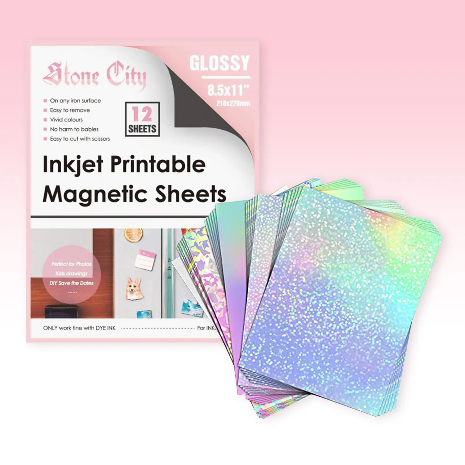 Koala Holographic Laminate & Printable Magnetic Sheets for Sticker & Fridge Magnet DIY 4 Patterns 6 Sheets Bonus Clear Laminate Scratch Proof Waterproof