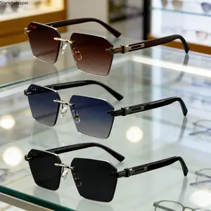 3-Pack Trendy Geometric Angular Sunglasses for Women & Men, Rimless Gradient Tint Shades with UV400 Protection, Y2K Fashion Lightweight Eyewear for Daily, Beach & Street Style