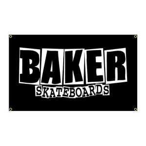 Bakers Skateboards Kick Push Flag Polyester Printed Home or Outdoor Decoration Banner Tapestry Cotton Decorative Light Linen Design White