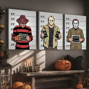 3 Counts Wooden Framed Canvas, Interesting Horror Movie Characters, Halloween Home Poster, Halloween Party Decorations, Living Room And Bedroom Hanging Paintings, Horror Theme, Interesting Posters, Exquisite Gifts, High-Definition Art, Wooden Wall Art