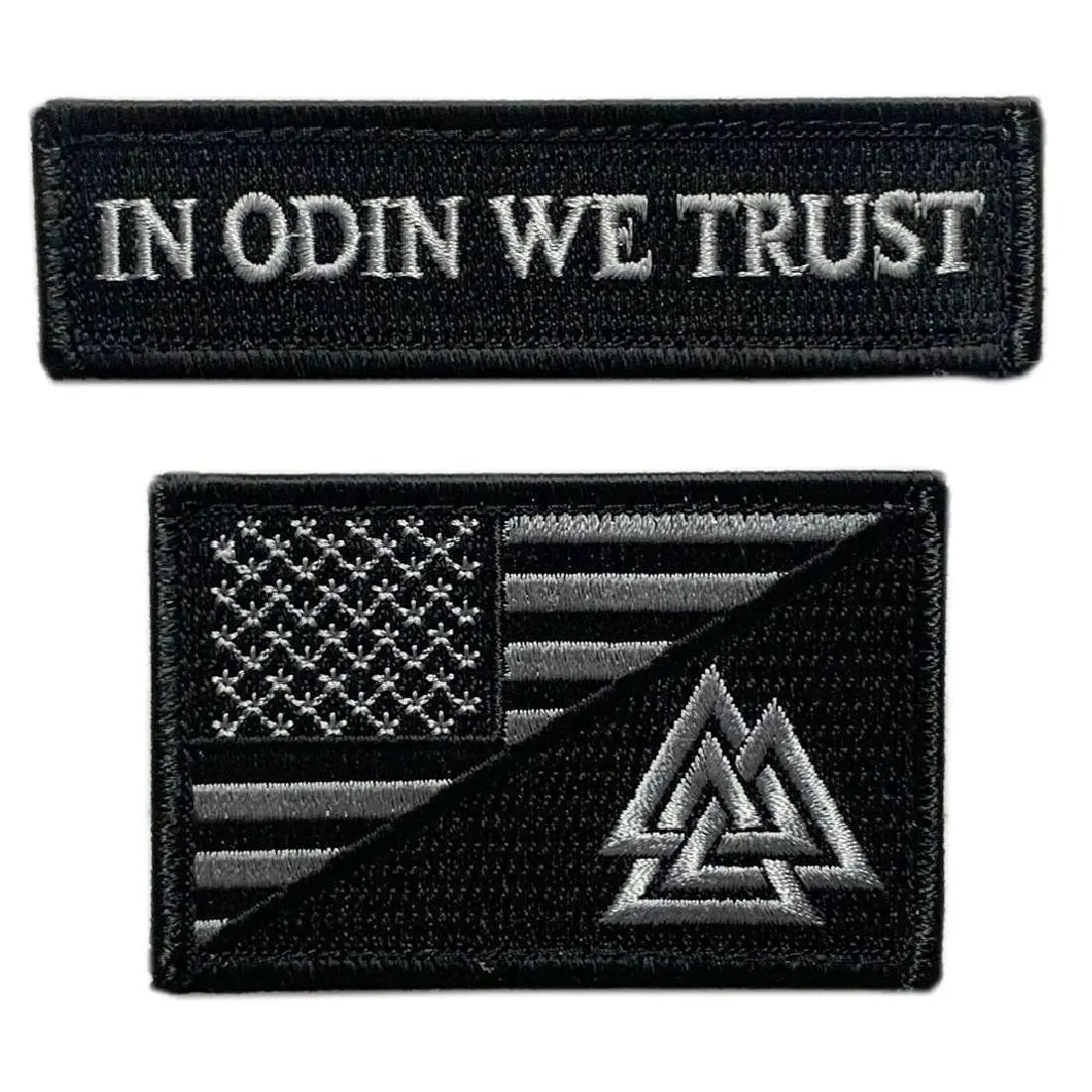 Odin we Trust USA Flag Valknut Viking Patch [2PC - Hook Fastener Backing - VP3]