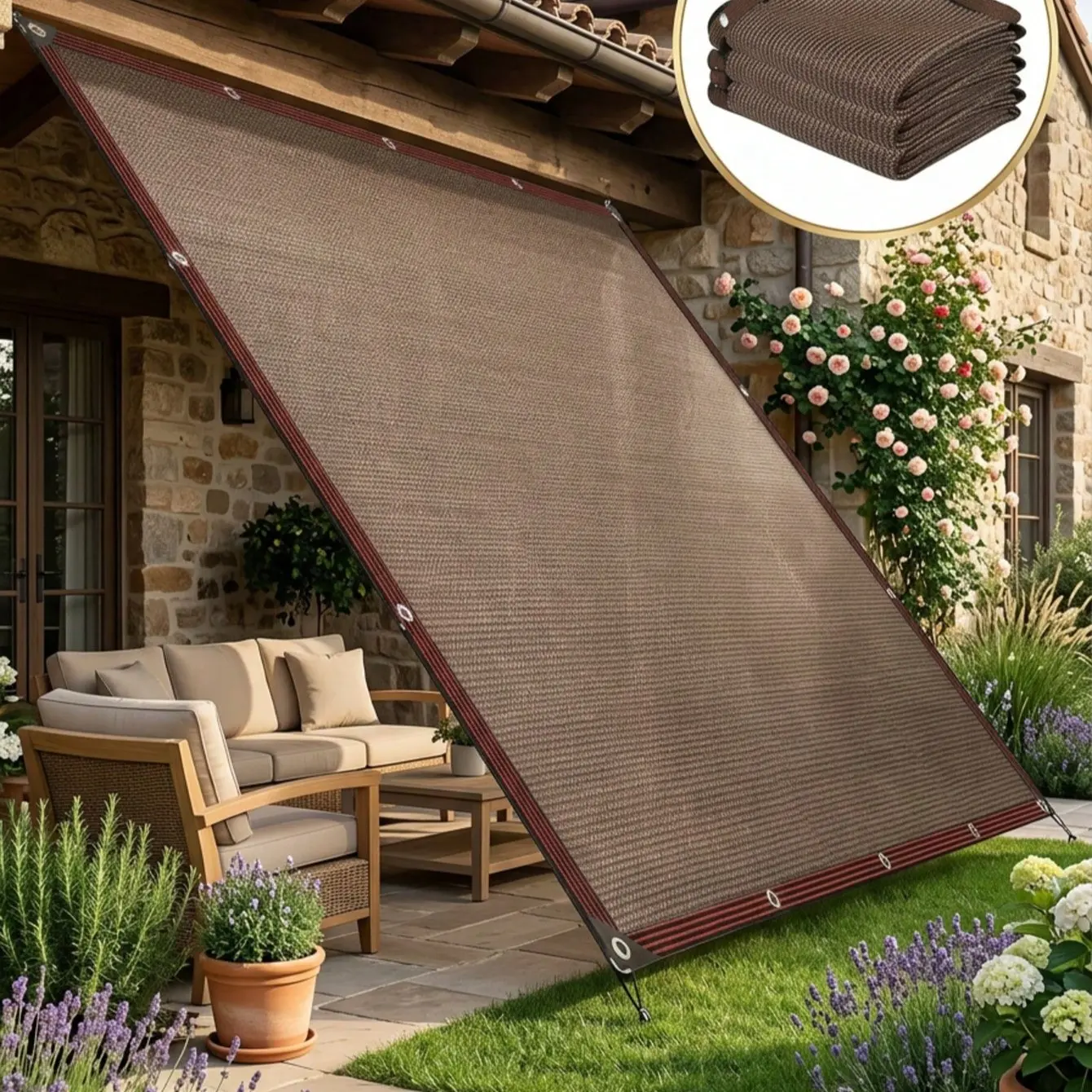 Coffee Color Sunshade Net for Balcony and Garden Outdoor, Pavilion Canopy, Sun Shelter, Outdoor Sunshade Net for Pool and Greenhouse, Outdoor Patio Shade, Sunshades for Patio