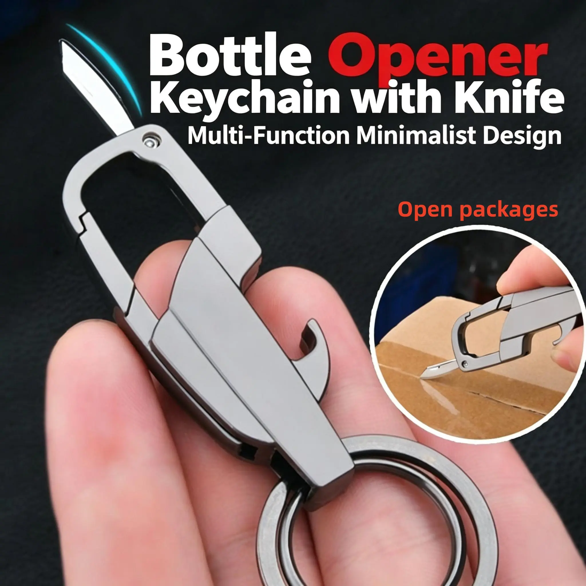 Multifunctional EDC Keychain Tool - Tactical Carabiner with Folding Knife and Bottle Opener,Compact Survival Gear for Camping, Men's Outdoor Accessories & Keychain Gift