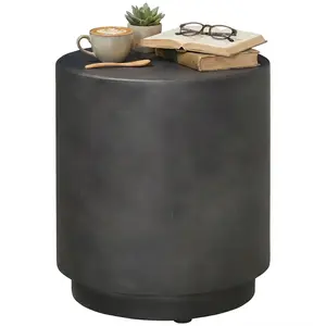Lightweight Accent Table with Concrete Finish – Round Side Table, Inorganic Ore Powder Construction, Water-Resistant, Adjustable Foot Pads, 198 lbs Capacity, for Balcony, Patio, Garden, Living Room, Dark Gray