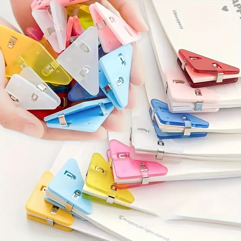 Multifunctional Office Triangle Book Clips, Anti-Roll Plastic File Folder Organizer, Document Storage Solution, Office Stationery Holder