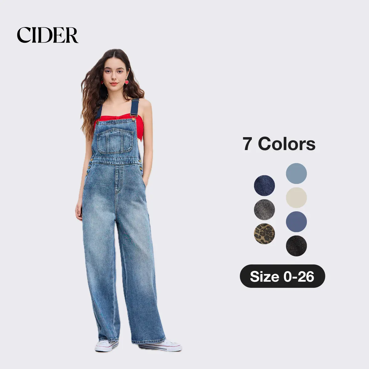 Cider Sleeveless Denim Jumpsuit for Women, Wide Leg 1-Piece with Buckle Detail that Simplifies Styling, One-Piece Jumpsuit Simplifies Styling