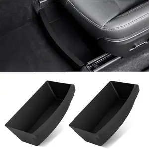 2PCS Under Seat Storage Box for 2025 2026 Tesla Model Y Juniper 1st Row, Underseat Hidden Anti-Slip Organizer Tray for Front Row, Custom Fit Interior Accessories TPE Box for Tesla Model Y Juniper