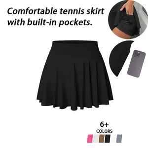 Women's High-Elastic Solid Color Tennis Skirt with Built-in Pockets for Phone or Tennis Balls Comfortable Breathable Fabric for Outdoor Sports Women's White Elastic Ruffle Mini Skirt