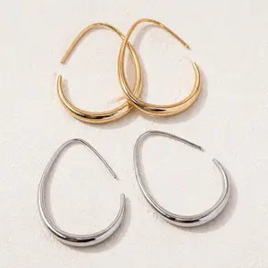 Minimalist Teardrop Hoop Earrings for Women, Gold/Silver Plated Copper Earrings, Open Hoop Earrings for Daily Wear