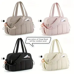 [Large Polyester Tote Bag] Large Capacity Lightweight Polyester Travel Tote Bag |   Detachable Crossbody Strap, Multiple Compartments & Mesh Pockets - Durable Gym Bag for Yoga, Workouts, Travel - (Khaki/Beige/Pink/Purple/Green/Blue/Black)