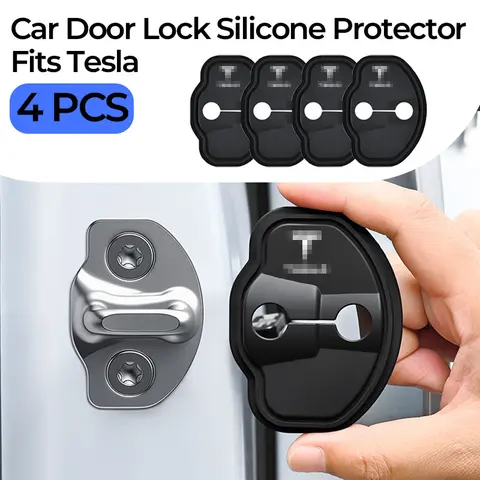 4 Pcs Custom-Molded Silicone Tesla Car Door Lock Protectors - Automotive Exterior Accessories, Silent Noise Reduction, Precise Fit, Door Lock Cover Functionality
