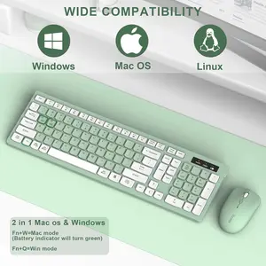 Wireless Keyboard and Mouse Combo, Full-Sized Wireless Keyboard and Adjustable DPI Mouse, 2.4GHz USB Receiver, Silent Keyboard and Mouse for PC, Windows, MAC, Desktop, Laptop (Avocado Green)