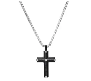 Steel By Design Men's Black Two-Tone Cross Pendant w/ Chain Steel By Design Men's Black Two-Tone Cross Pendant w/ Chain