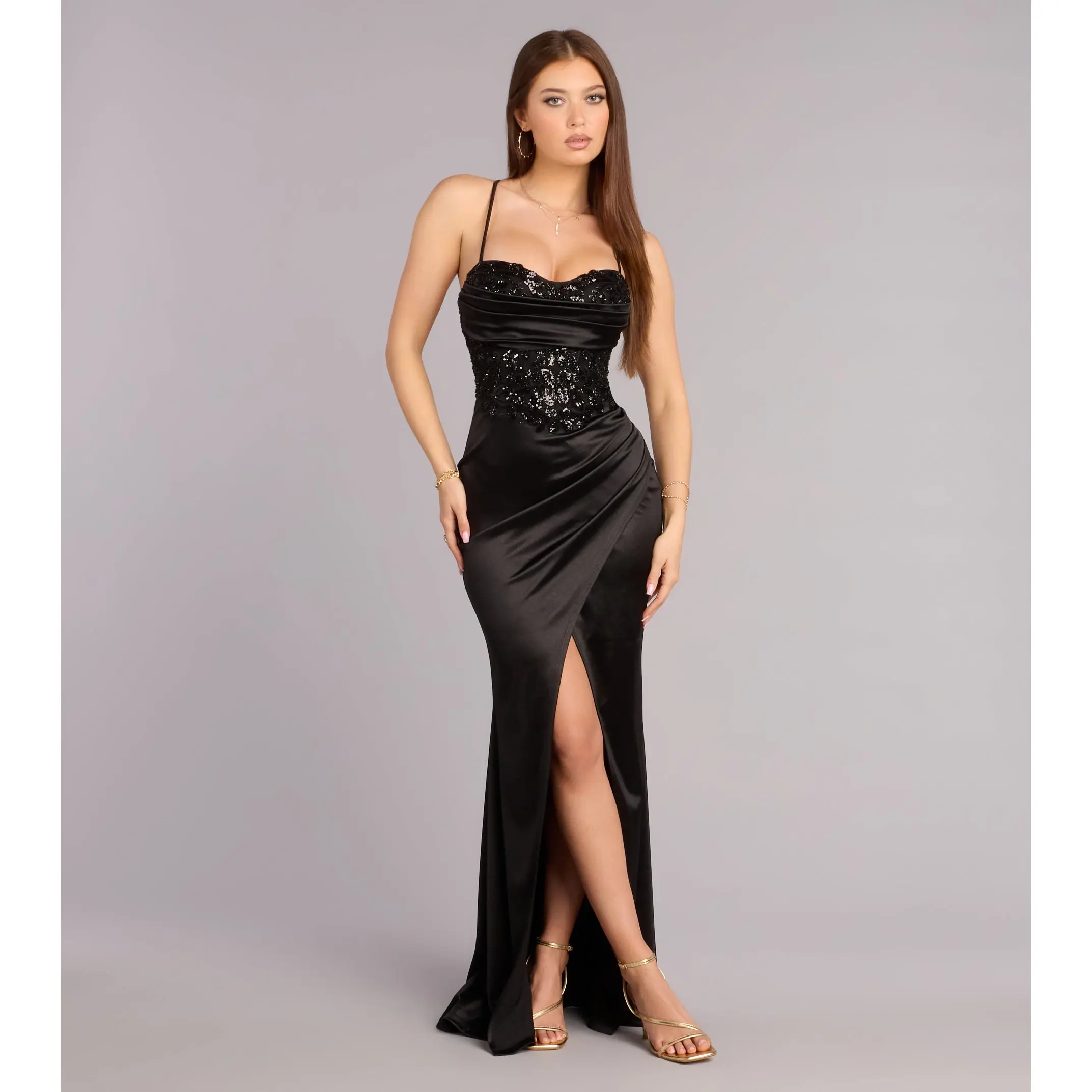 chinese dress ladies Melinda V-Neck Slit Mermaid Glitter Formal Dress main image 0