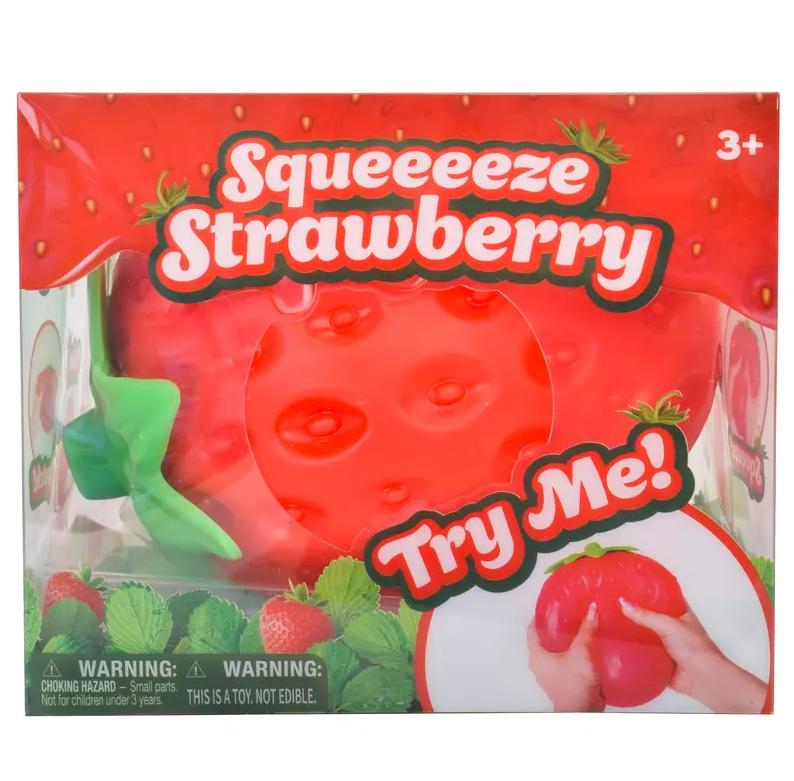 Toymendous Squeeze Strawberry - Extra Large 5 Squishy Stress Ball for Adults & Kids 3+ - Fruity Fidget Toy for Stress Relief & Sensory Play - Safe & Durable Non-Toxic Material