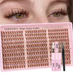 Brown Lash Clusters Kit Natural 300Pcs Wispy Lashes Cluster Eyelash Cluster Extensions Kit C Curve Individual Lashes Extensions Kit For DIY Waterproof & Long - Lasting (Light Brown10-16mm)