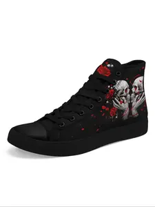 Men's Gothic Skull High-Top Sneakers, Punk Streetwear Sneaker Style Casual Shoes, Lightweight Breathable Trainers for All Seasons, Plus Size Fashion Sneakers, Footwear