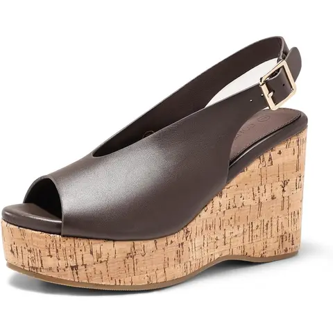 Coutgo Womens Platform Wedge Sandals Open Peep Toe Slingback Cork High Heels Summer Beach Shoes