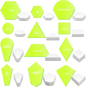 612 count Patchwork Paper Piecing Supplies 12 Shapes  Patchwork Templates Set with 600 count Paper Piecing for Sewing Dresden Plate Triangle Hexagon Quilting Template (Yellow Green)