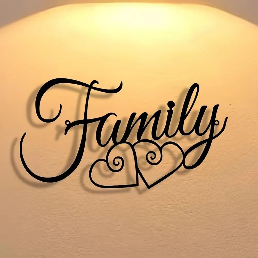 Family Letter & Heart Shaped Wall Art, Metal Wall Decor, Wall Hanging Decor for Home Office Yard Kitchen, Ideal Housewarming & Birthday Gift, Poster